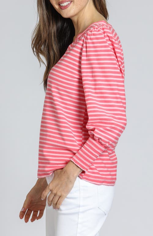Apny Stripe Puff Shoulder Top In Pink