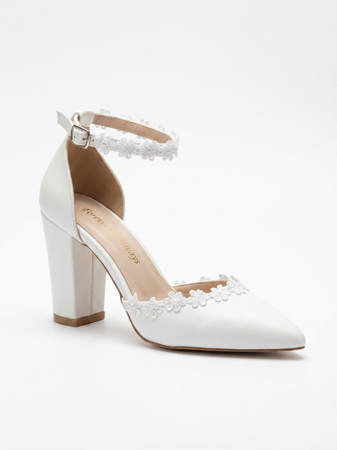 Alisa Block Heel Bridal Pointed Toe Pump