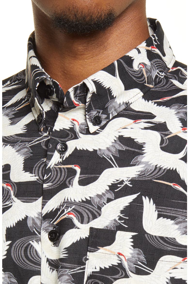 Easy Slub Crane Cotton Button-Down Shirt, Alternate, color, BLACK