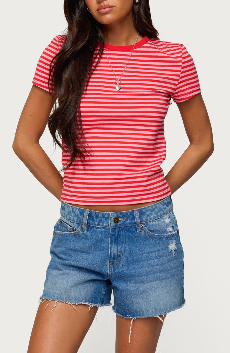 EDIKTED Nessie Stripe T-Shirt, Main, color, Red-And-Pink