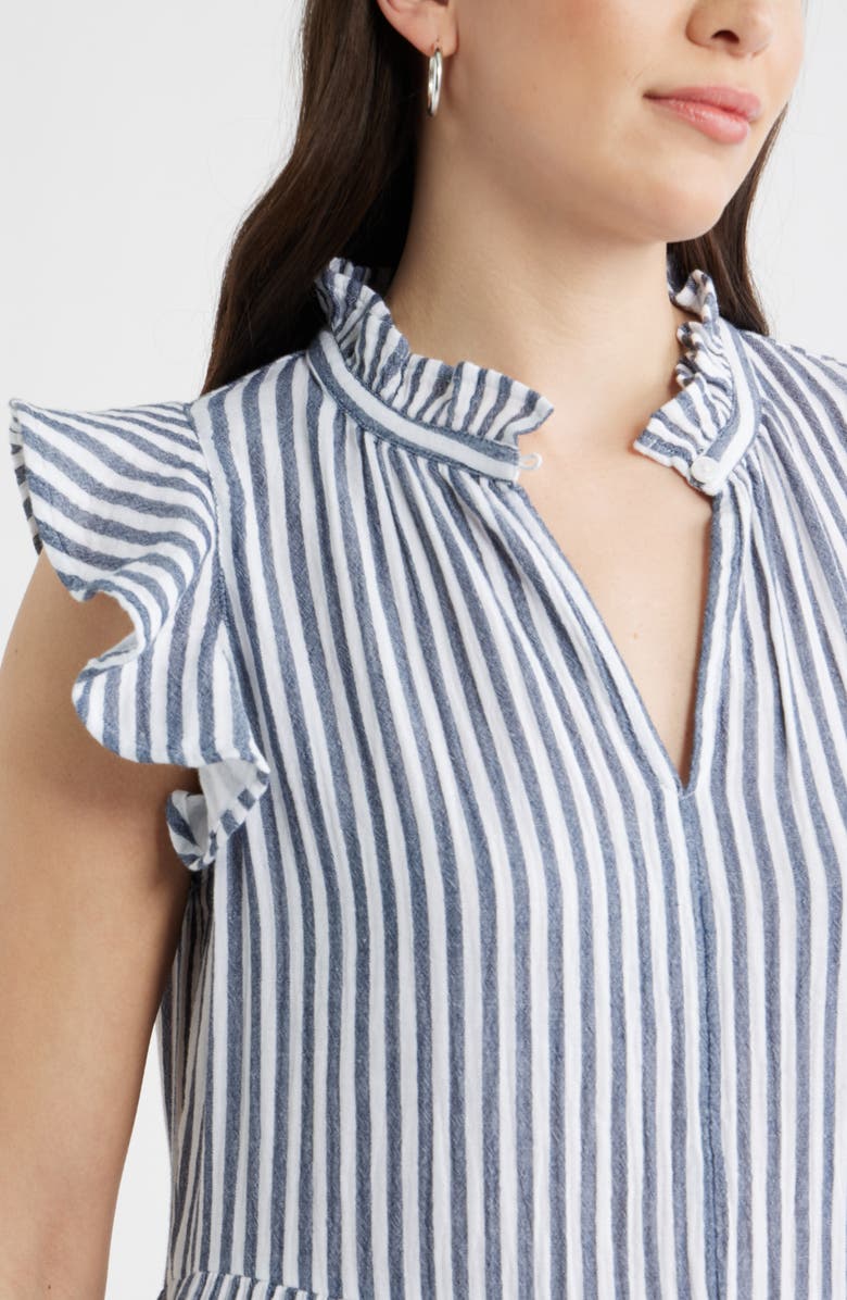 Caslon<sup>®</sup> Ruffle Duo Cotton Gauze Dress, Alternate, color, Navy- White Brianne Stripe