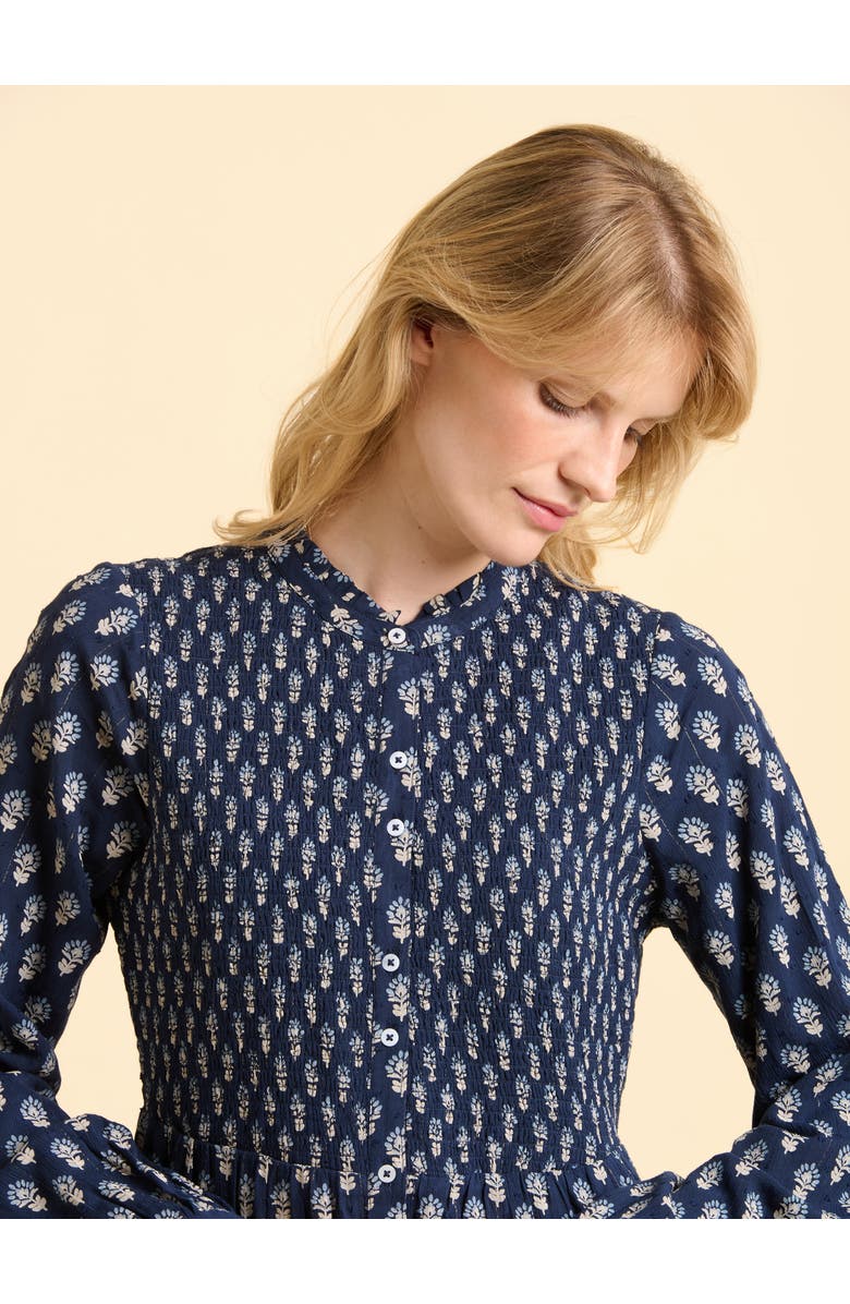 Brakeburn Lark Long Sleeve Button Midi Dress, Alternate, color, Navy