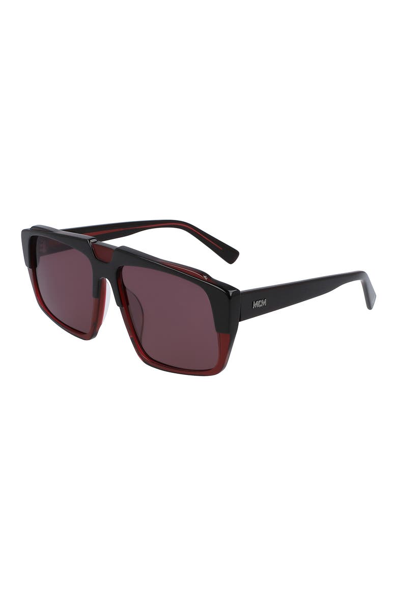57mm Layered Rectangle Sunglasses, Alternate, color, BLACK WINE/ BURGUNDY