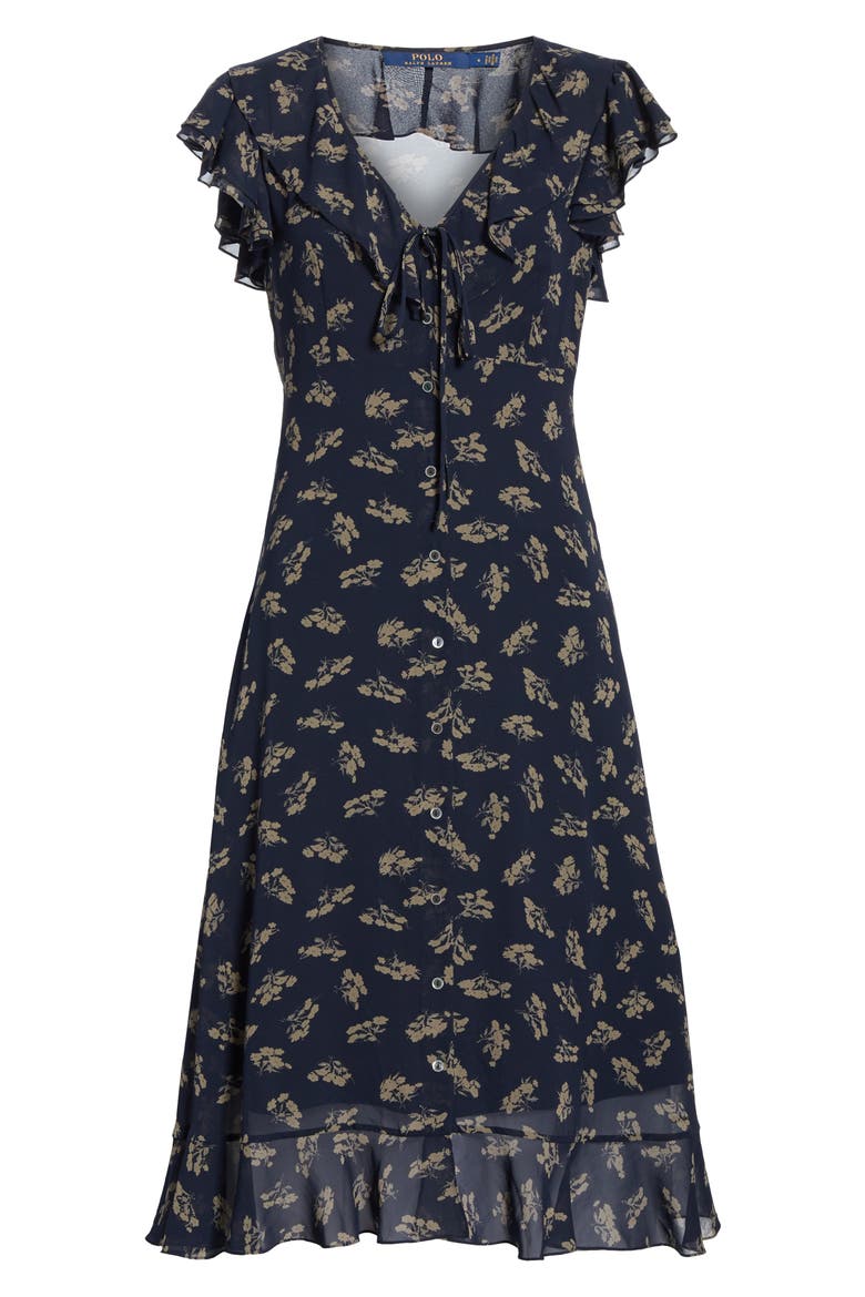 Ruffled Floral Midi Dress, Alternate, color, ETCHING FLORAL