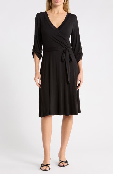 Faux Wrap Midi Dress