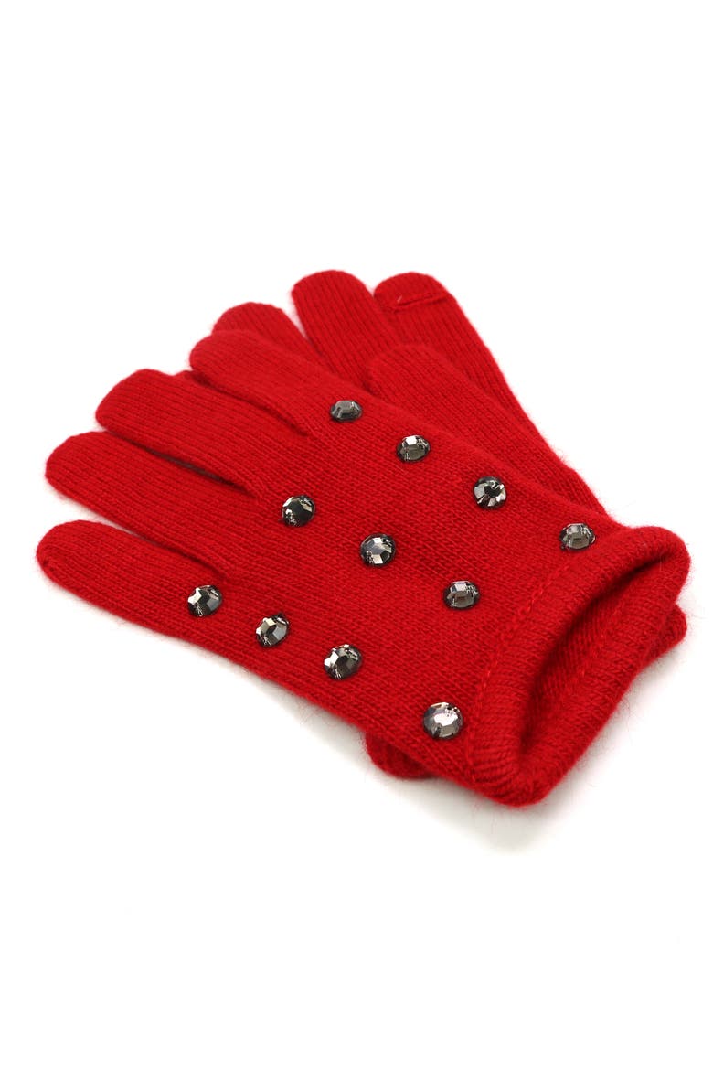 Gloves with stones, Alternate, color, CHERRY RED