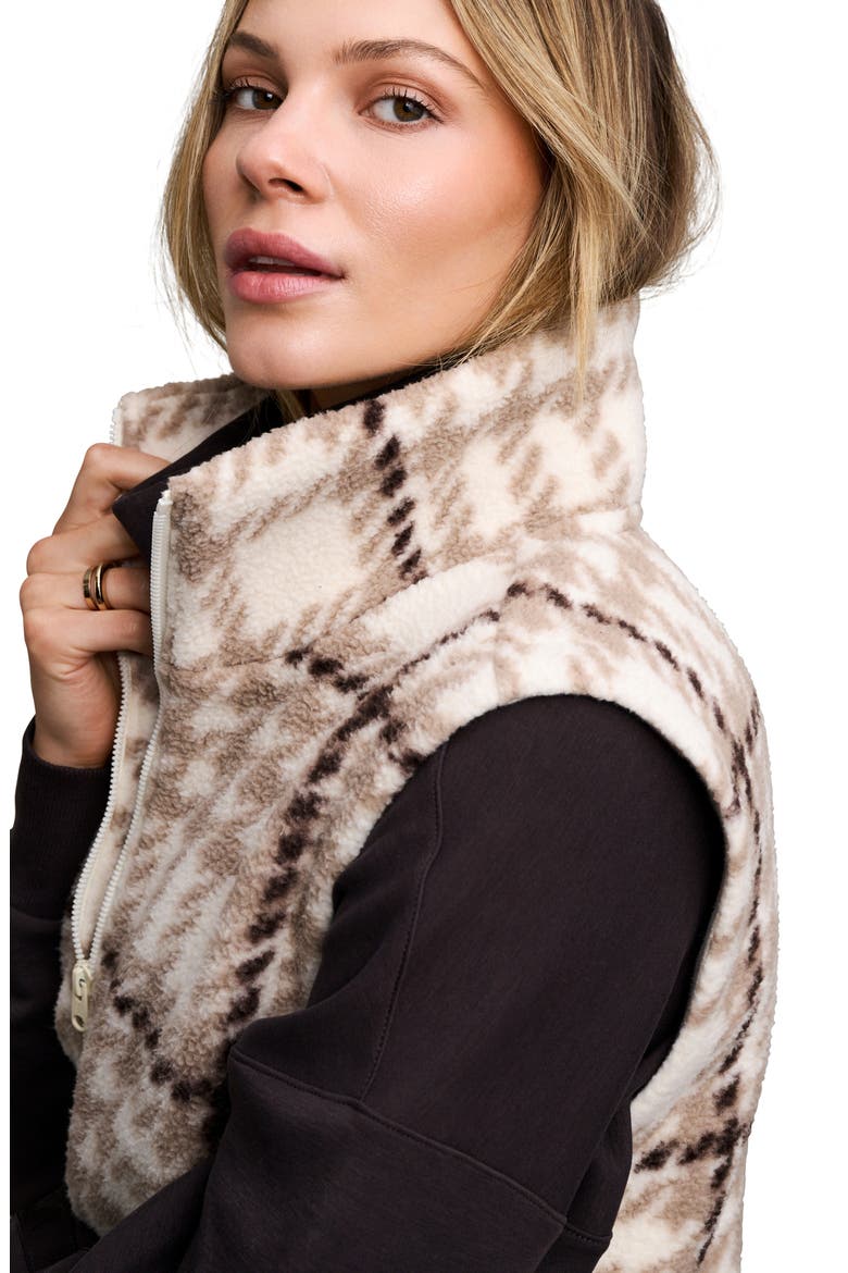Teddy Fleece Outerwear Vest, Alternate, color, OFF WHITE PLAID