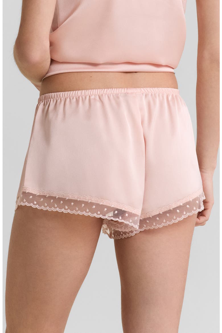 Plume Lace Trim Satin Shorts, Alternate, color, POWDER PINK