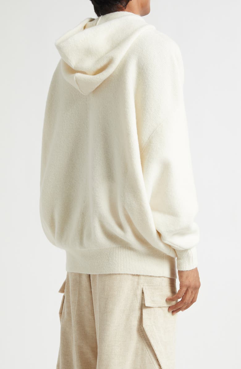 Rick Owens Hun Alpaca Blend Sweater Hoodie, Alternate, color, Milk