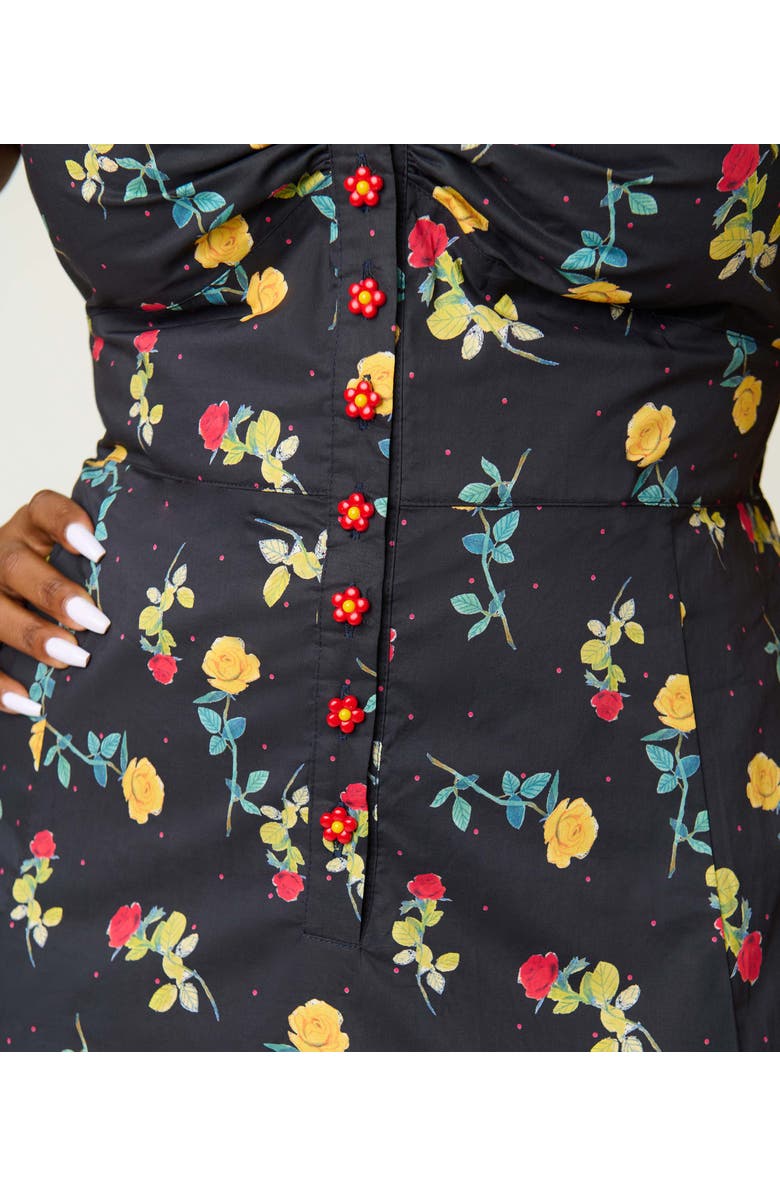 Unique Vintage Plus Size Sweetheart Midi Dress, Alternate, color, Black Floral Print