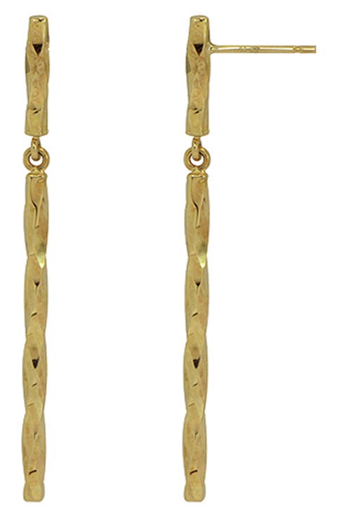 14k Gold Diamond Cut Stick Drop Earrings