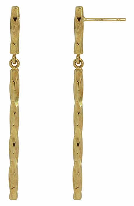 14k Gold Diamond Cut Stick Drop Earrings
