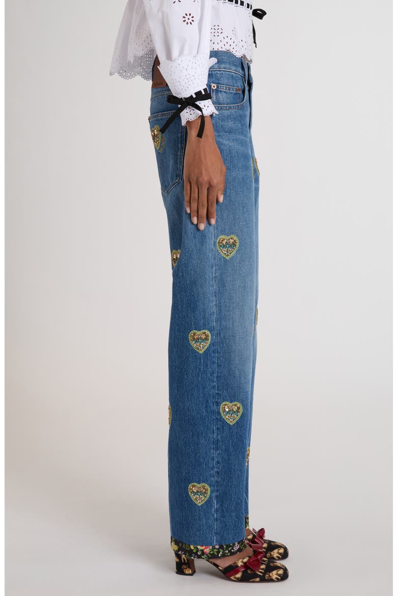 Heart Embroidered Denim Jeans, Alternate, color, DENIM