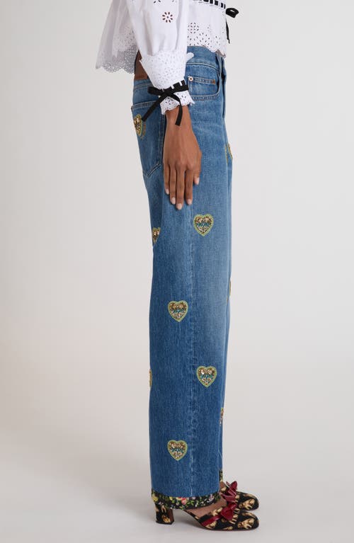 Valentino Garavani Heart Embroidered Denim Jeans In Blue