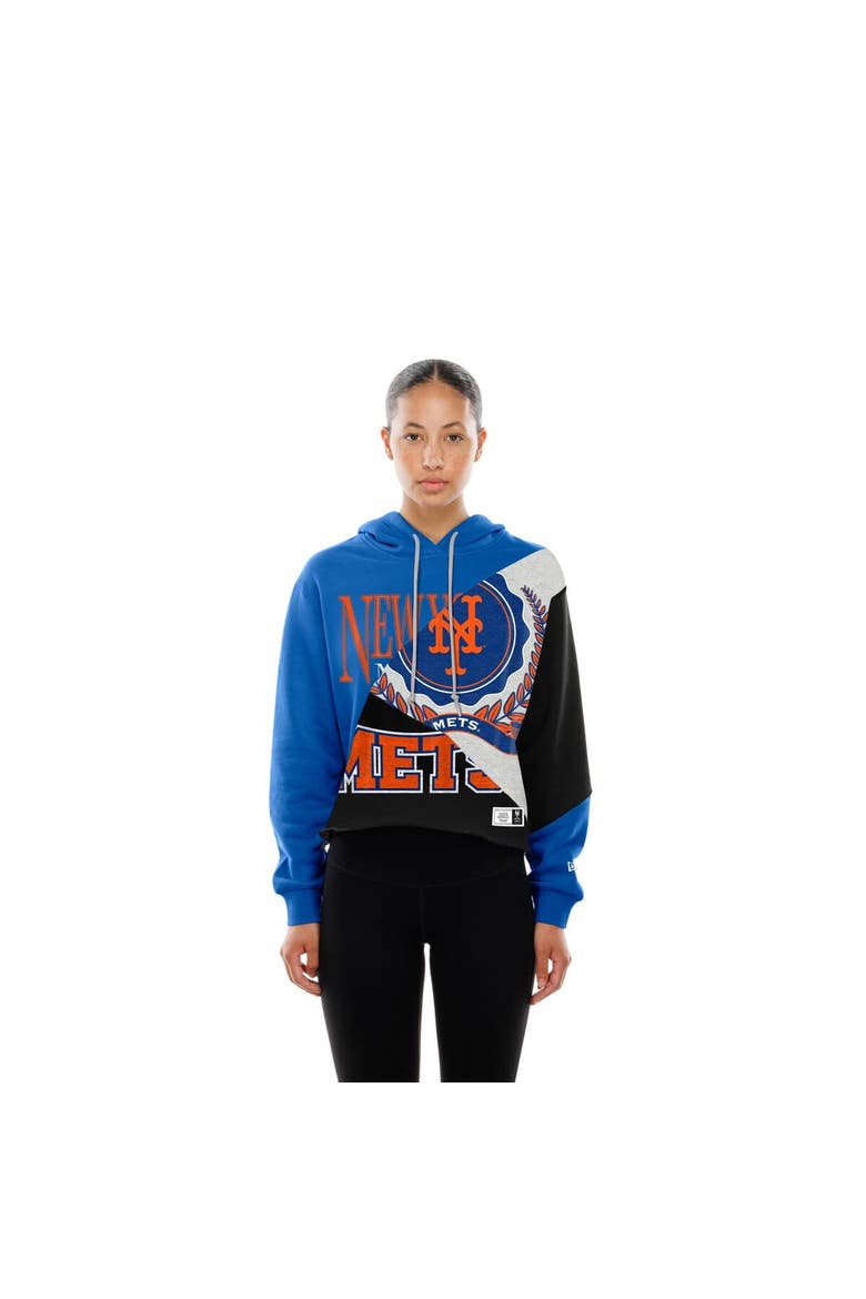 Women's New Era  New York Mets Upcycled Color Block Cropped Boxy Hoodie, Alternate, color, Blue
