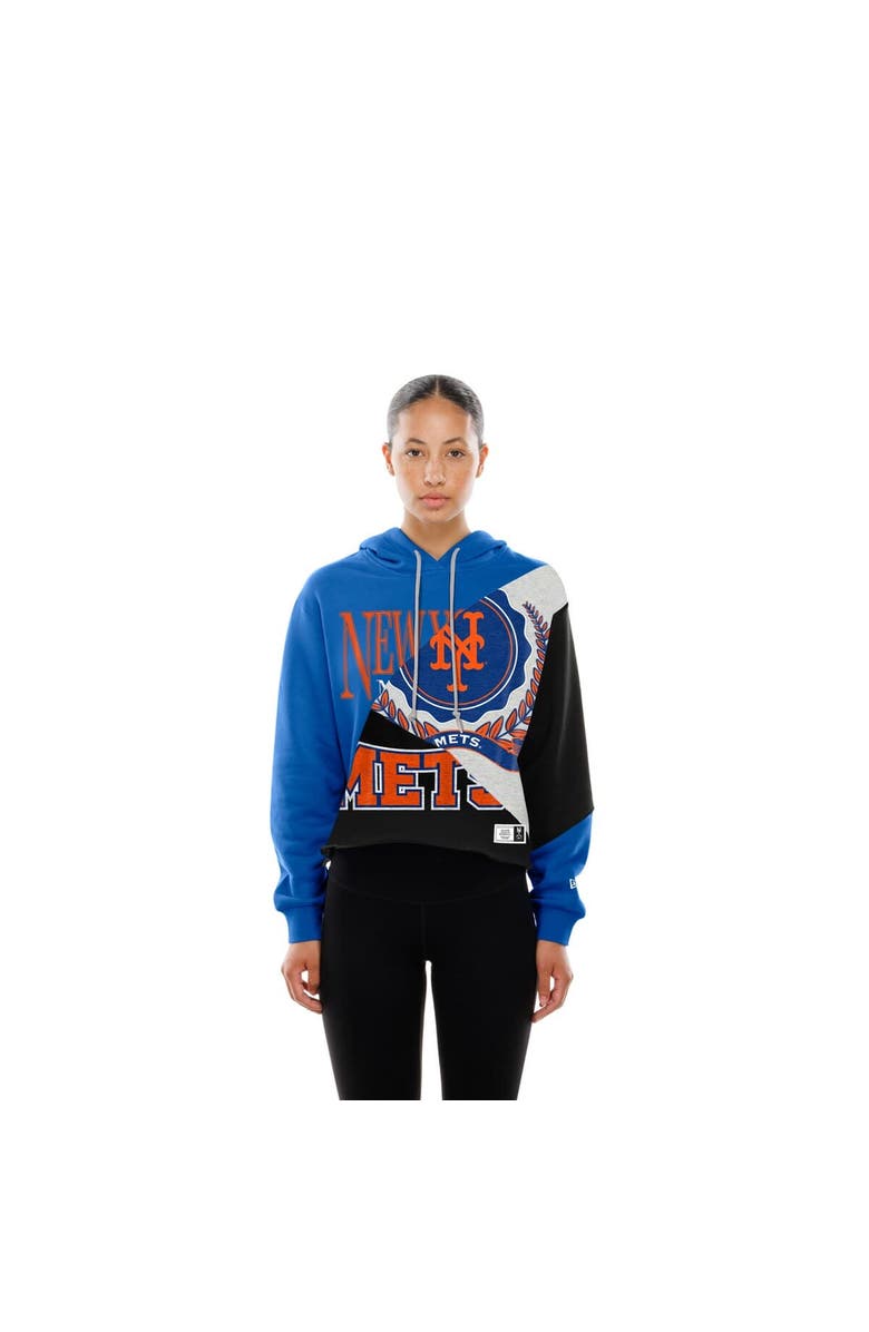 New Era Women
s New Era  New York Mets Upcycled Color Block Cropped Boxy Hoodie, Alternate, color, Blue
