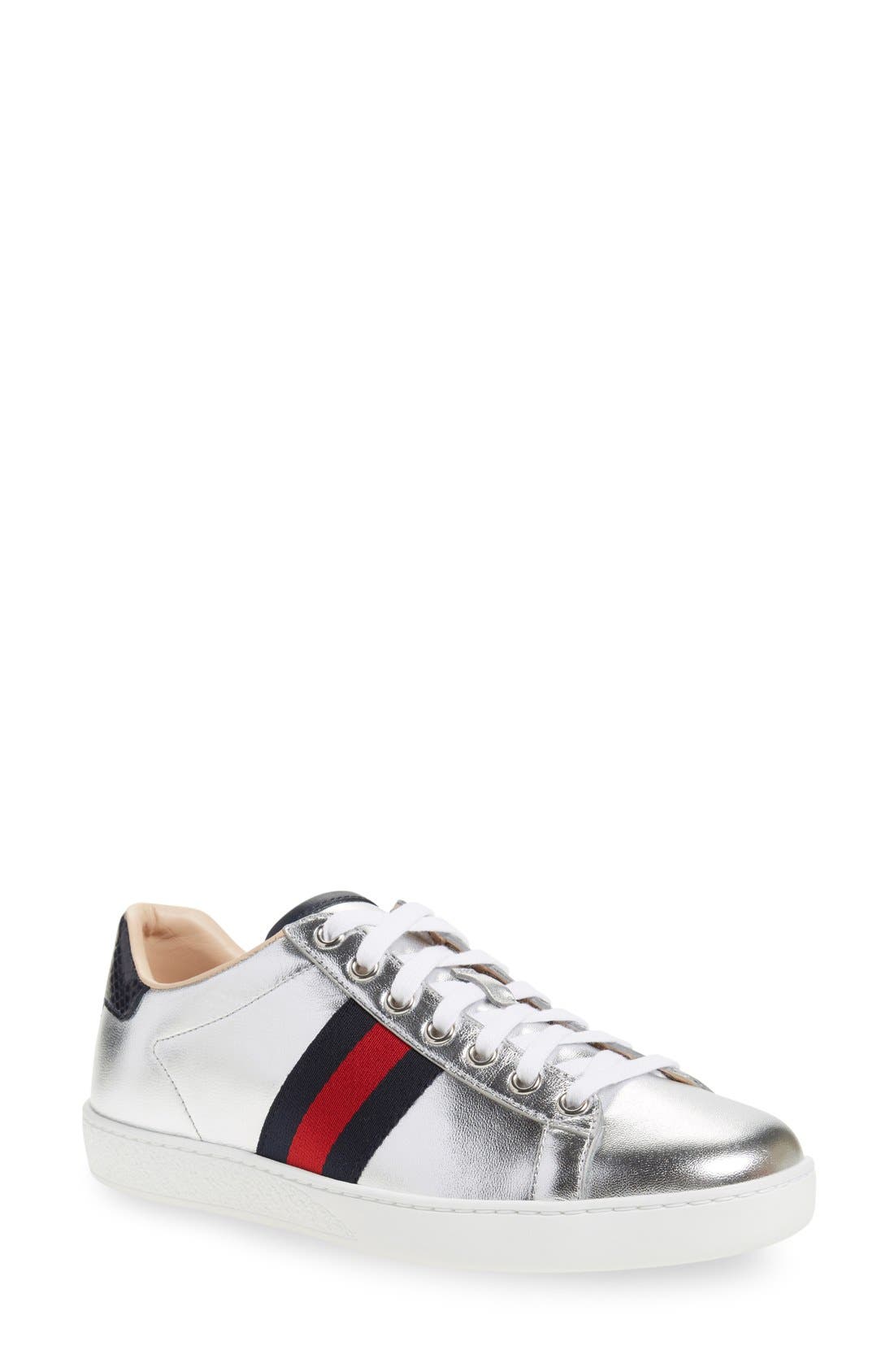 Gucci 'New Ace' Metallic Low Top Sneaker, Main, color, 