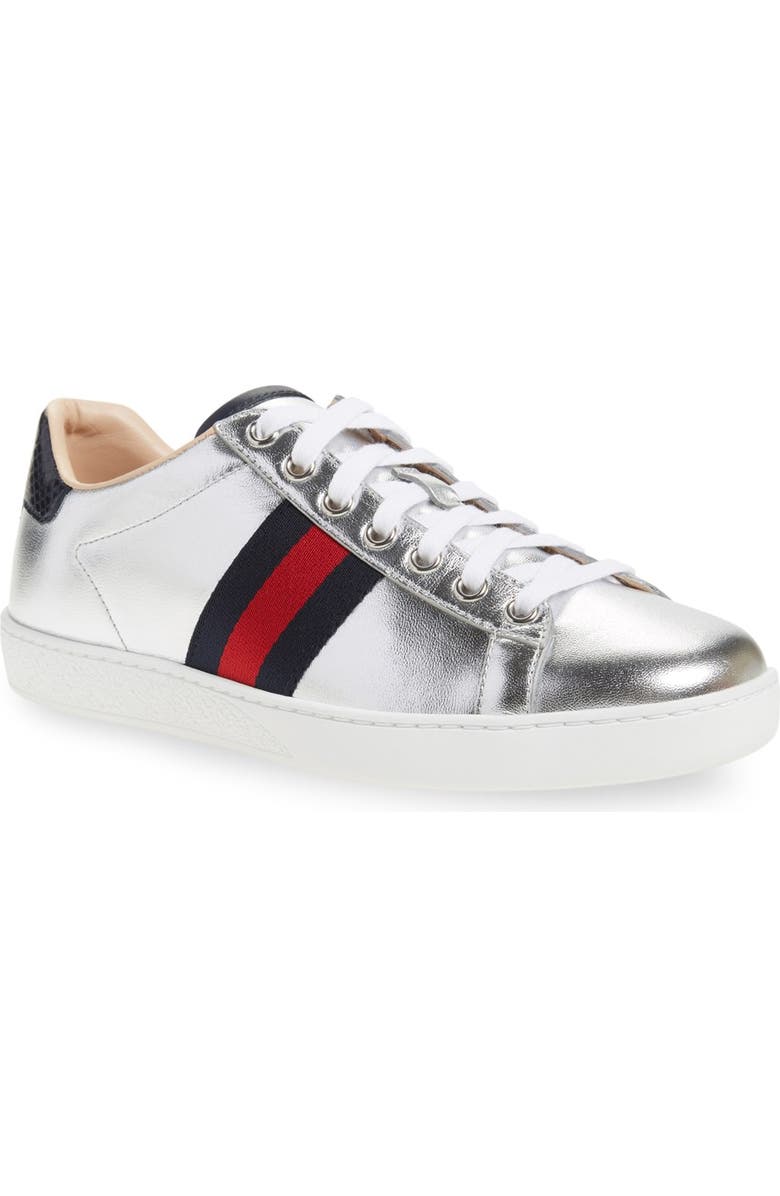 Gucci 'New Ace' Metallic Low Top Sneaker, Main, color,
