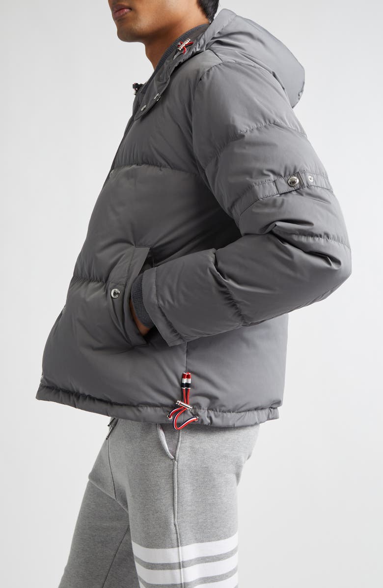 Thom Browne Down Bomber Puffer Jacket with Removable Hood, Alternate, color, Medium Grey