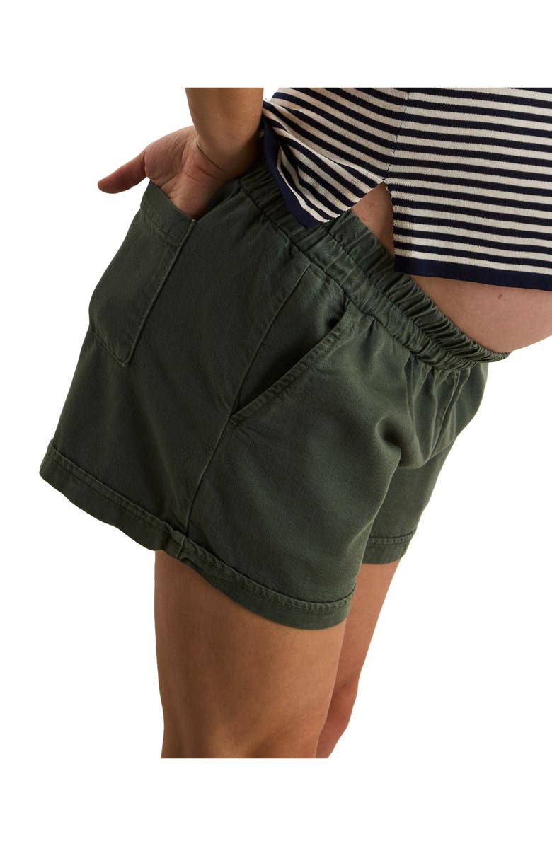 HATCH Collection The Drapey Denim Maternity Short, Alternate, color, Olive