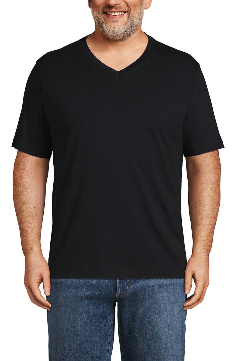 Lands' End Super-T Short Sleeve V-Neck T-Shirt, Alternate, color, Black