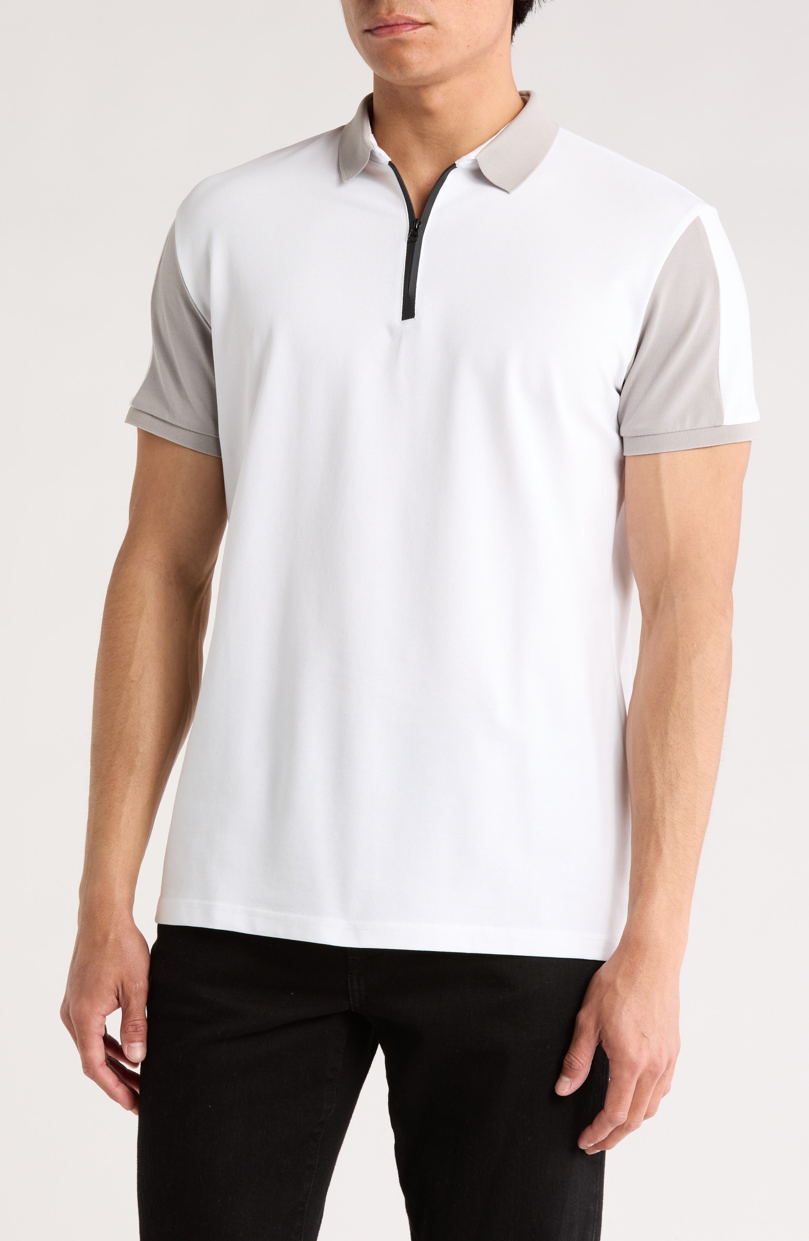 T.R. PREMIUM Slim Fit Stretch Cotton Quarter Zip Polo