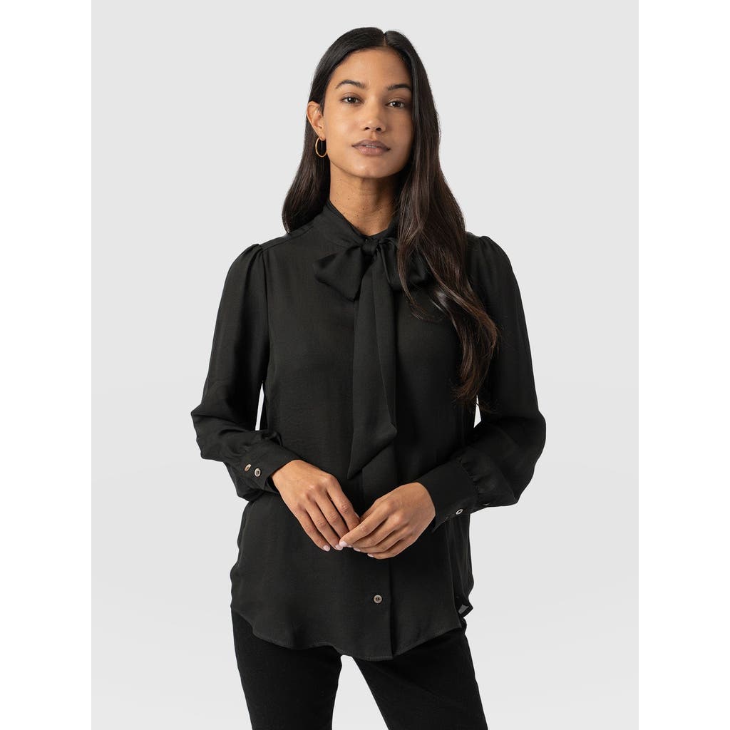 Saint + Sofia Paxton Pussybow Blouse In Black