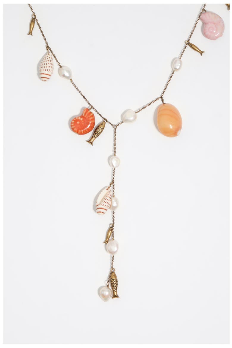 Aged Necklace With Ceramic Shells, Alternate, color, PEARL