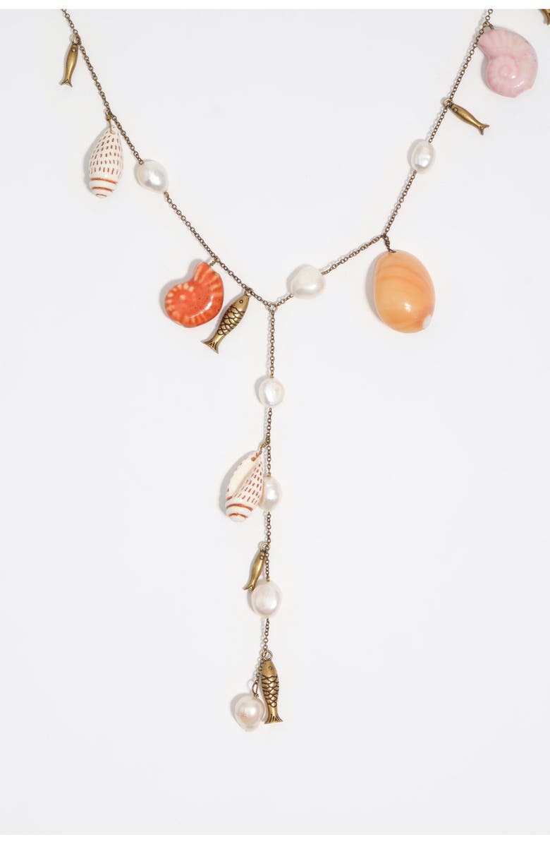 Bimba y Lola Aged Necklace With Ceramic Shells, Alternate, color, Pearl