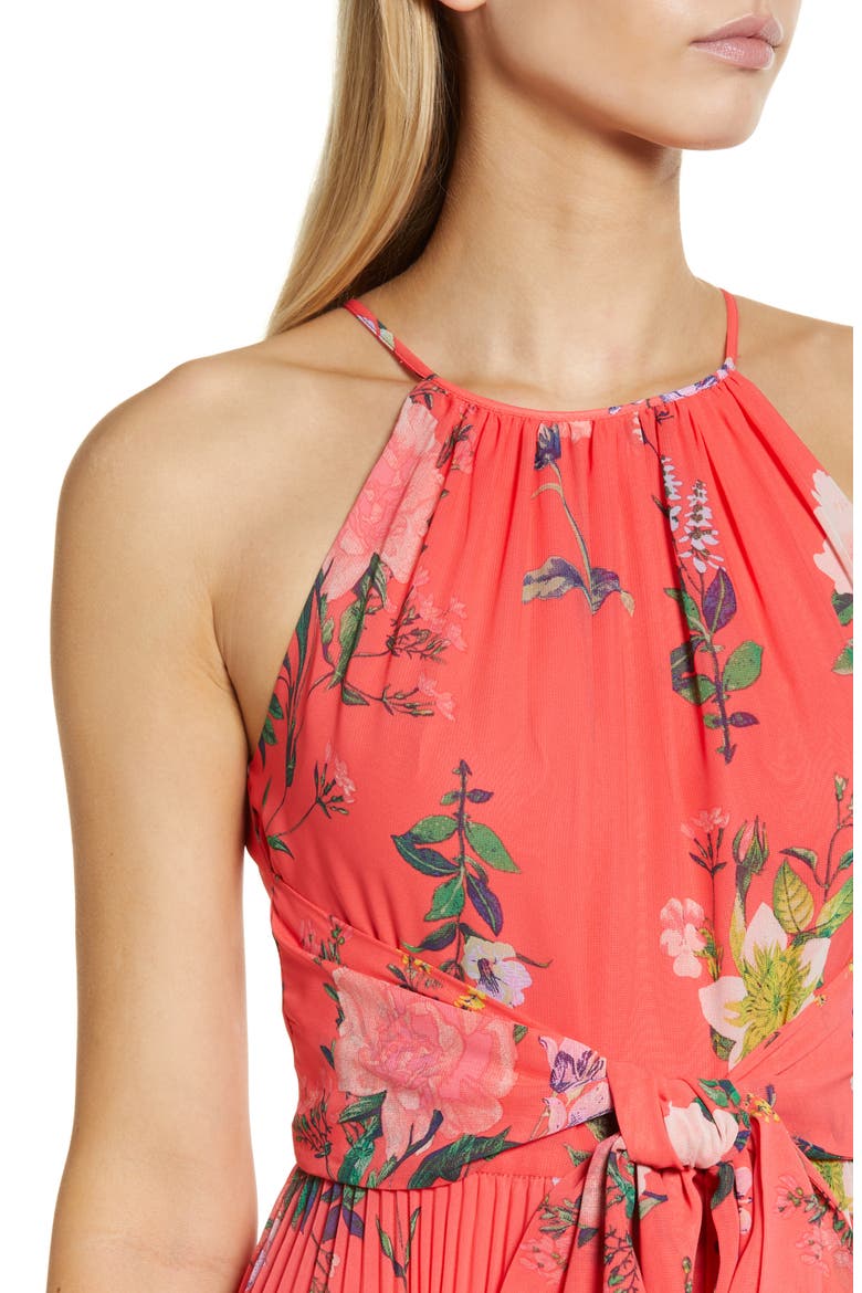 Floral Print Pleated Midi Dress, Alternate, color, PINK