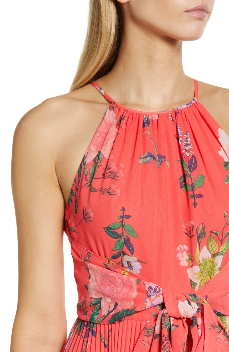 Eliza J Floral Print Pleated Midi Dress, Alternate, color, 
