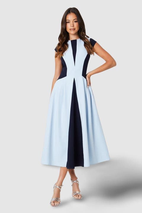 Crepe Color Block Midi Dress