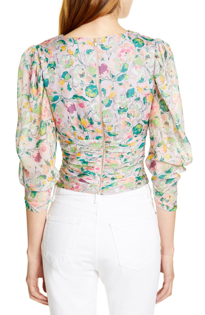 AMUR Auriel Floral Print Silk Top, Alternate, color, 