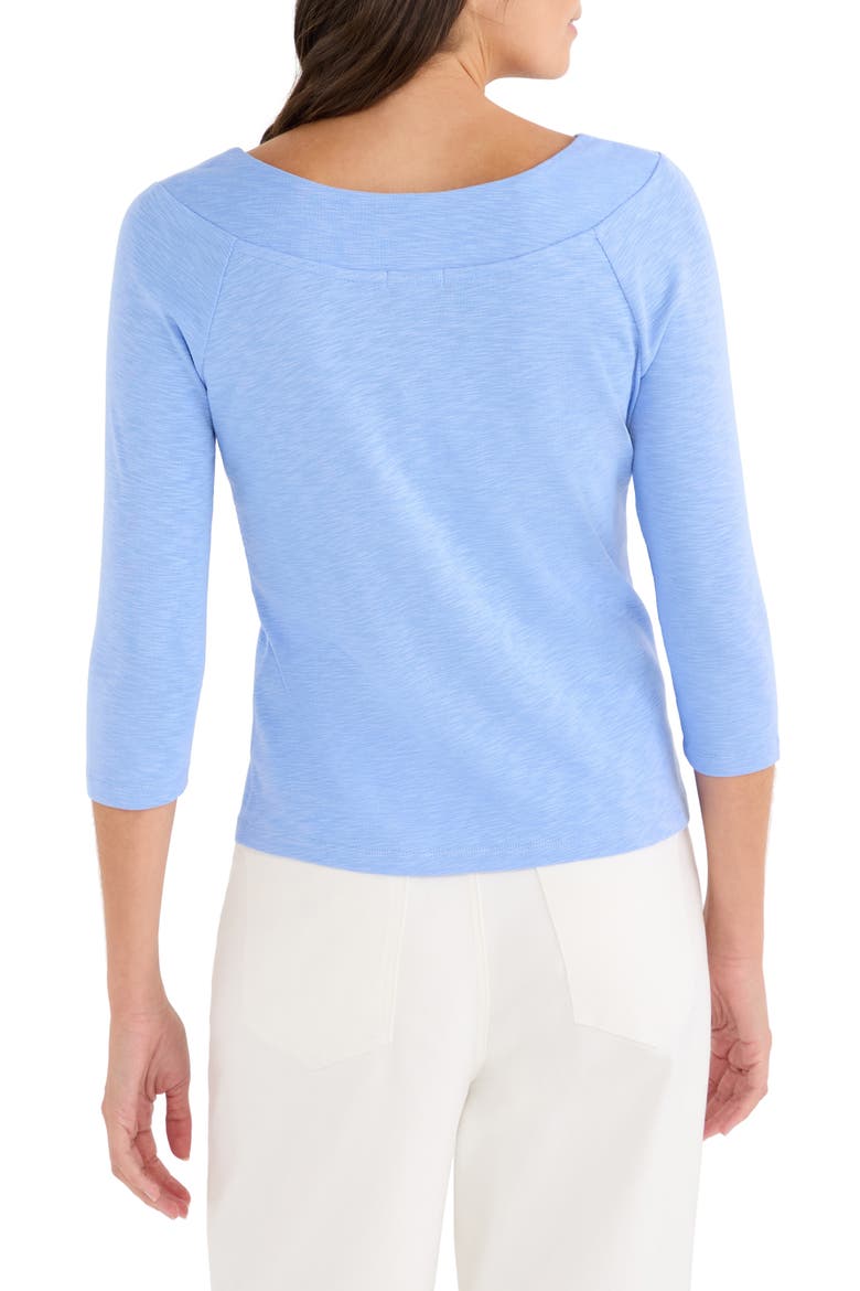 Boat Neck Three-Quarter Sleeve Cotton Blend Top, Alternate, color, FRENCH BLUE