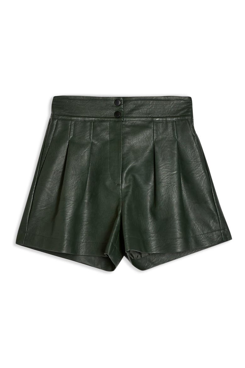 High Waist Faux Leather Shorts, Alternate, color, GREEN