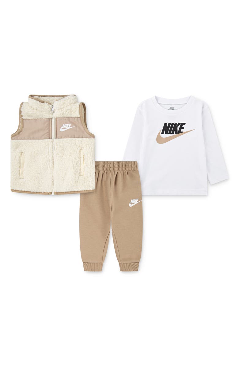 Nike Sportswear Club Long Sleeve T-Shirt, Fleece Vest & Joggers Set, Main, color, X0lhemp