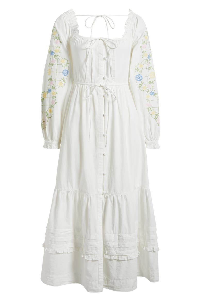 Junia Embroidered Long Sleeve Organic Cotton Midi Dress (Women