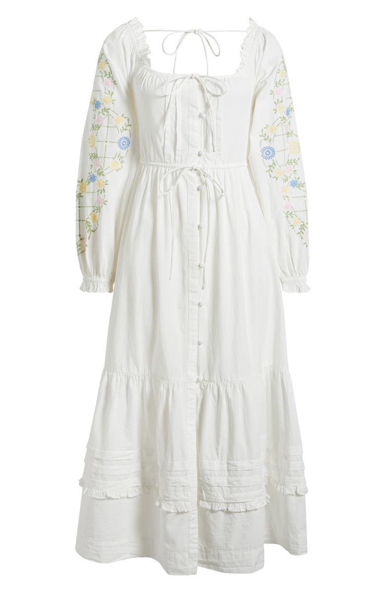 Damson Madder Junia Embroidered Long Sleeve Organic Cotton Midi Dress, Alternate, color, White
