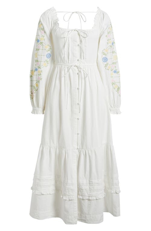 DAMSON MADDER DAMSON MADDER JUNIA EMBROIDERED LONG SLEEVE ORGANIC COTTON MIDI DRESS