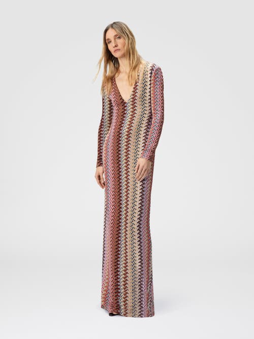 Missoni Long Dress With V-neck And Zigzag Pattern In Multi