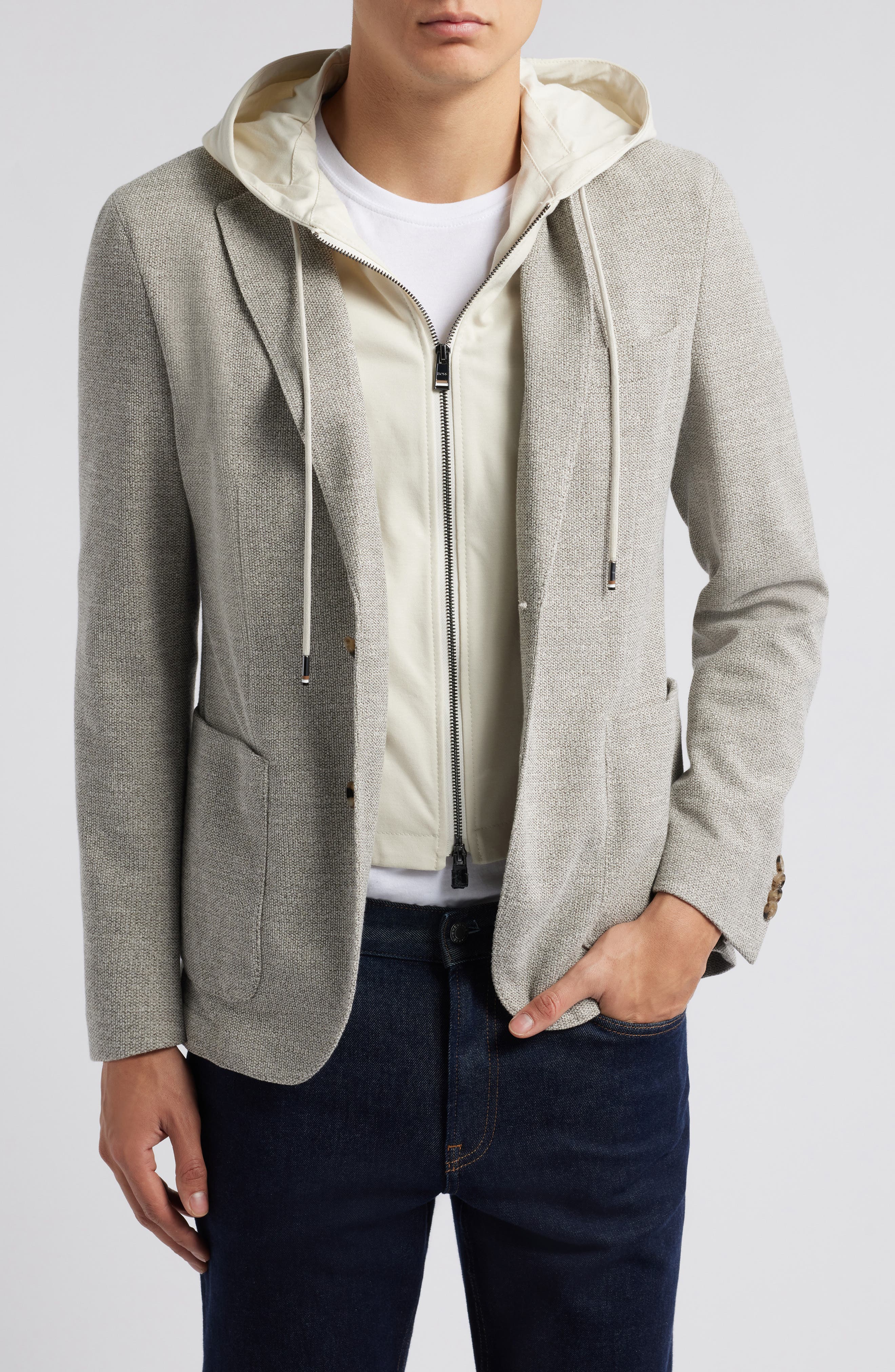 BOSS Hanry Knit Sport Coat with Removable Hooded Bib