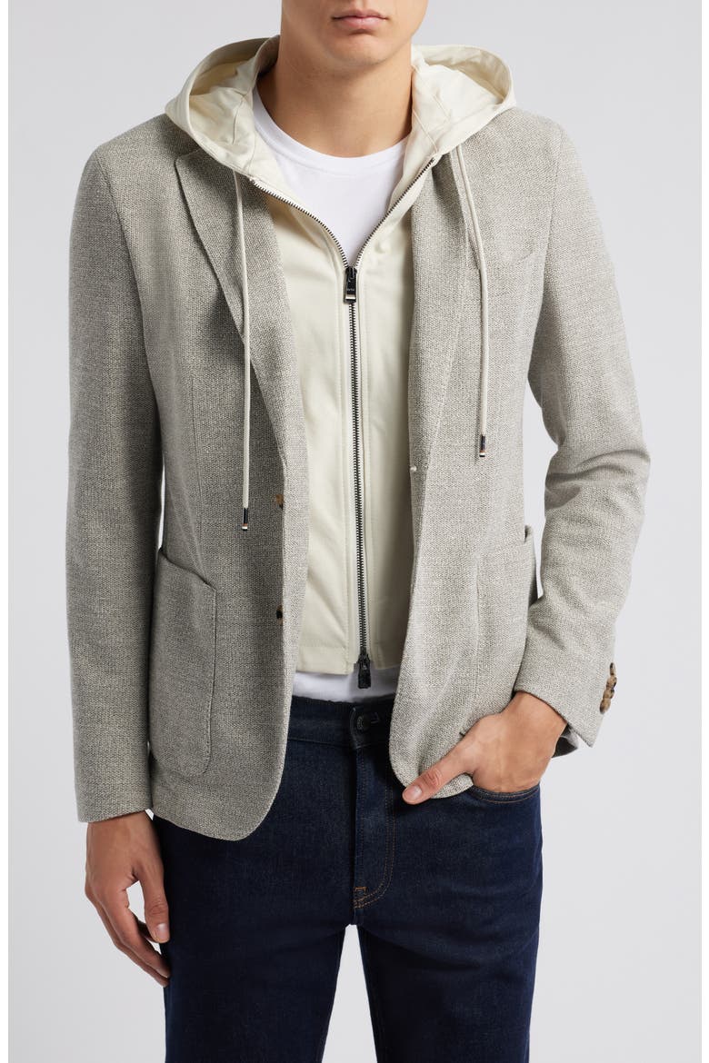 Hanry Knit Sport Coat with Removable Hooded Bib, Main, color, LIGHT BEIGE