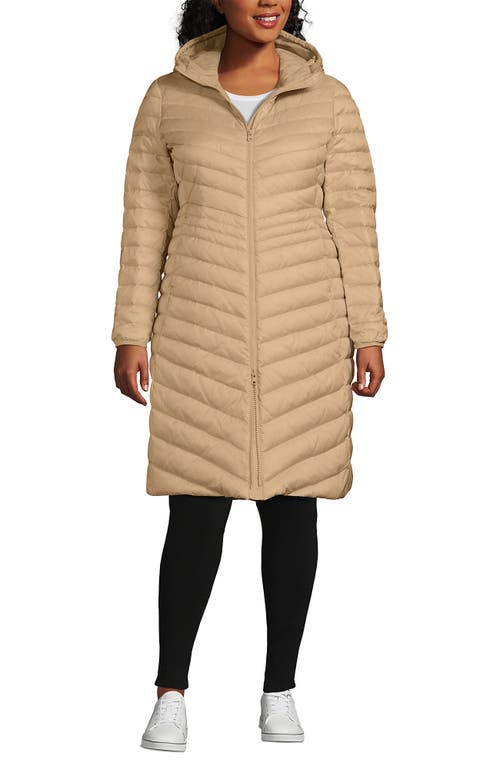 Lands' End Ultralight Packable Long Down Coat In Neutral