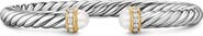 David Yurman Cable Flex Bracelet in Sterling Silver with 14K Yellow Gold, Pearls & Diamonds, 6mm