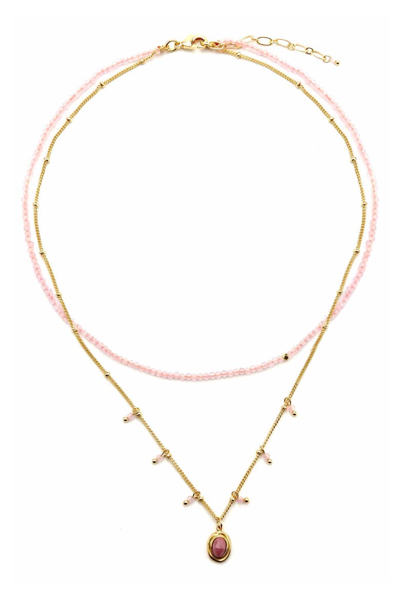 Enamel Pendant Layered Necklace, Main, color, PINK