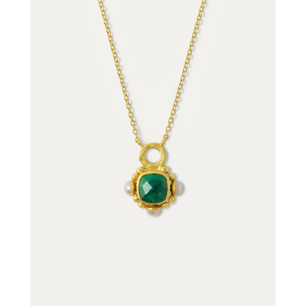Ottoman Hands Esther Emerald And Pearl Pendant Necklace In Gold