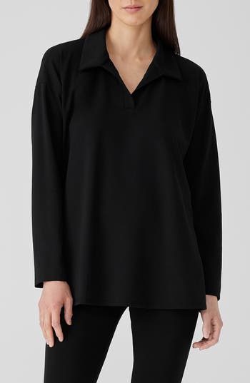 Eileen Fisher Organic Cotton Johnny Collar Tunic Top