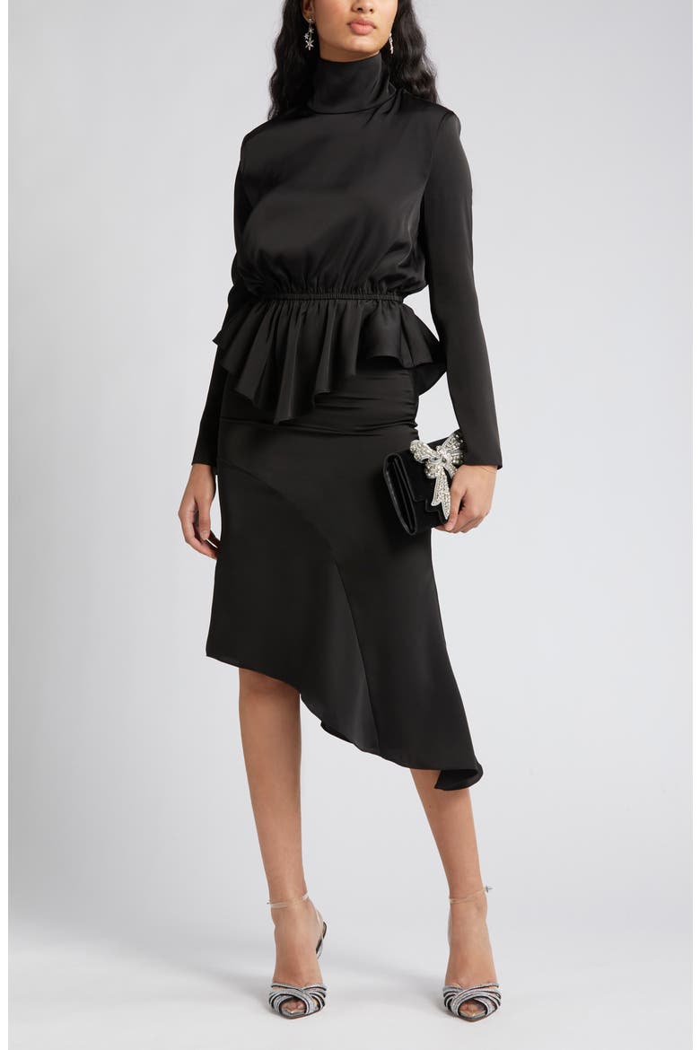 Roxy Long Sleeve Top & Asymmetric Hem Skirt, Main, color, BLACK