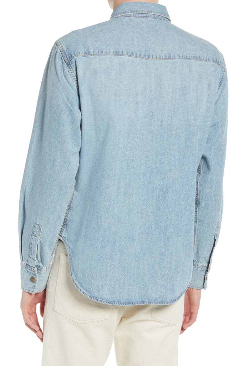 Distressed Denim Slim Fit Western Shirt, Alternate, color, DENIM WASH