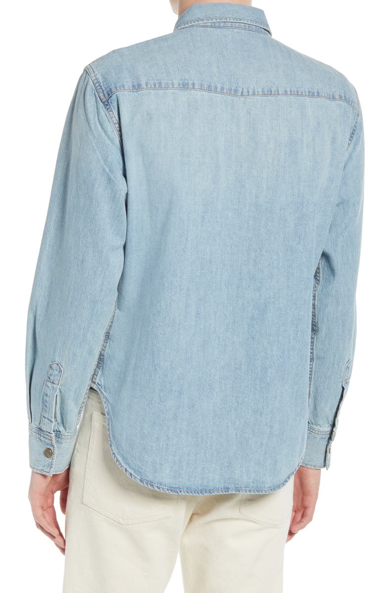 Billy Reid Distressed Denim Slim Fit Western Shirt, Alternate, color, Denim Wash